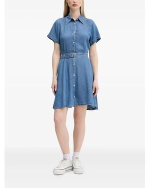 HUGO Belted Denim Shirt Mini Dress - Blue