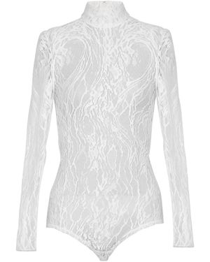 Balmain Body De Encaje Con Manga Larga - Blanco