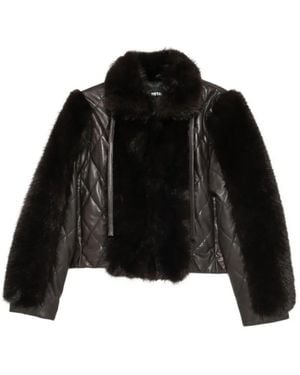 ROTATE BIRGER CHRISTENSEN Faux Fur-Trimmed Quilted Leather Jacket - Black