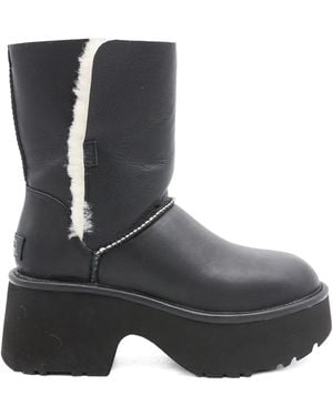 UGG Platform Fur-Trim Leather Boots - Black