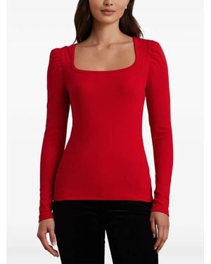 Ralph Lauren Puff-Sleeve Square-Neck Top - Red
