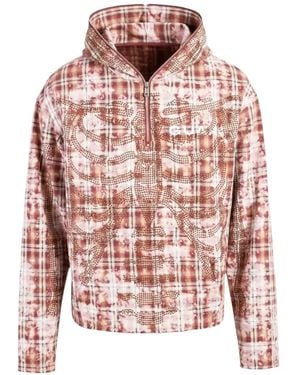 GUAPI Plaid Skeleton Stud Hoodie - Pink