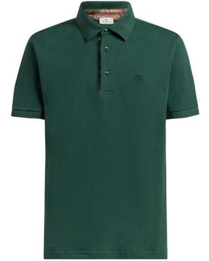 Etro Plain-Coloured Cotton Polo Shirt With Printed Details - Green