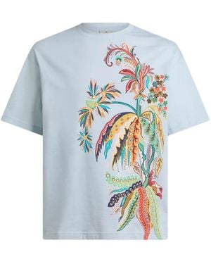 Etro Palm-Tree-Embroidery T-Shirt - Blue