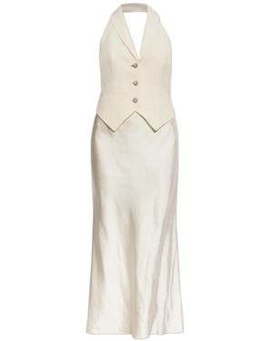 Self-Portrait Halterneck Satin Midi Dress - White