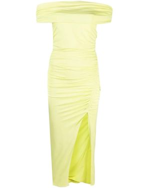 Self-Portrait Off-Shoulder Draped Midi Dress - Yellow