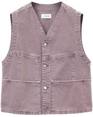 Lemaire Collarless V-Neck Denim Gilet - Purple