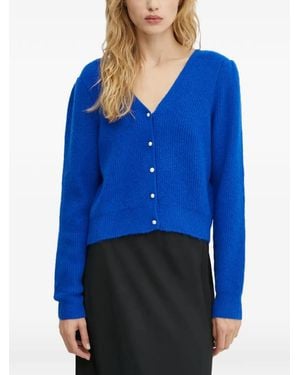 Morgan Mzita Ribbed-Knit Pearl-Button Cardigan - Blue