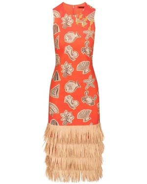 Simon Miller Jooni Fringed Sea-Print Midi Dress - Orange