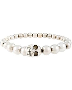 McQueen Pulsera Con Cuentas Y Calavera - Blanco