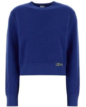 Loewe Logo-Embroidered Wool Sweater - Bleu