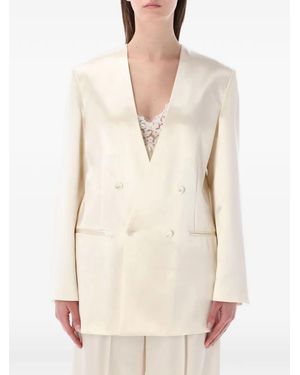 Alberta Ferretti Double-Breasted Satin Blazer - Natural