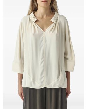 MEIMEIJ Gathered V-Neck Blouse - Natural