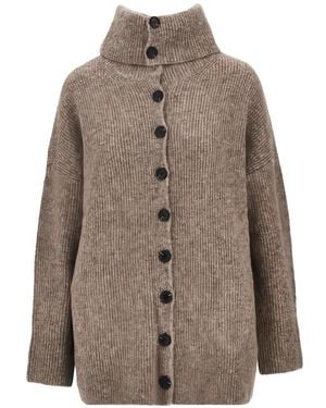 Emporio Armani Boteh Capsule Ribbed-Knit High-Neck Cardigan - Brown