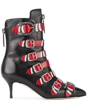 Gucci Buckled Printed Leather Ankle Boots - Black