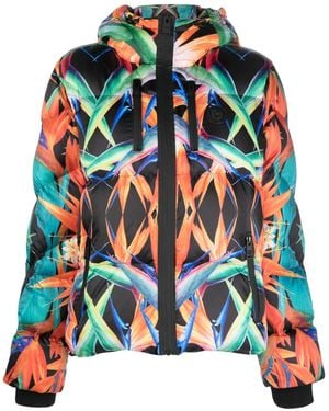 Philipp Plein Botanical-Print Hooded Puffer Jacket - Black