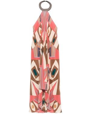 VOLANTIS Geometric-Print Halterneck Maxi Dress - Red