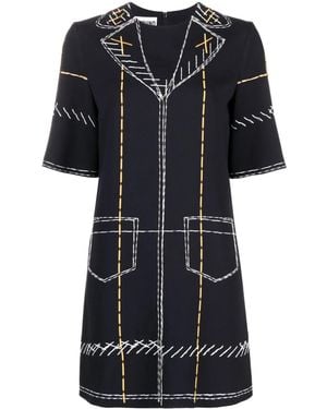 Moschino Contrast-Stitch Graphic Shift Dress - Black