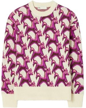 Tory Burch Jacquard Crew-Neck Sweater - Pink