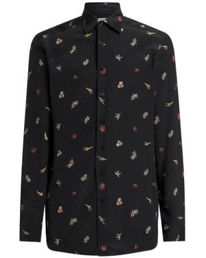 Etro Silk Shirt With Micro Flower And Animal Motif - Black