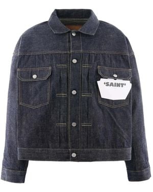 SAINT Mxxxxxx Pleated-Detail Denim Jacket - Blue