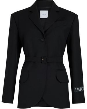 Patou Logo-Patch Belted Blazer - Black