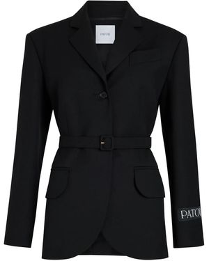 Patou Logo-Patch Belted Blazer - Black