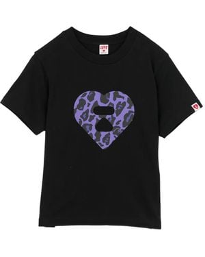 AAPE BY A BATHING AP Heart-Print Logo-Patch T-Shirt - Black