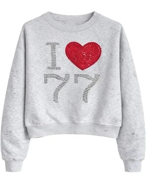 77 Studios Rhinestone-Embellished Distressed Sweatshirt - White