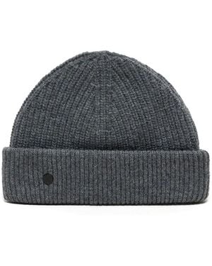 Closed Ribbed Wool Beanie - Gray