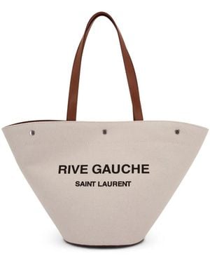 Saint Laurent Tote Rive Gauche Medium de lona y piel - Blanco