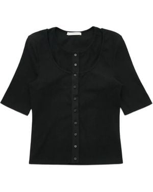 Amomento Ribbed Button Cardigan And Top Set - Black
