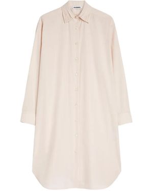 Jil Sander Pleated Lightweight Midi Shirt Dress - White