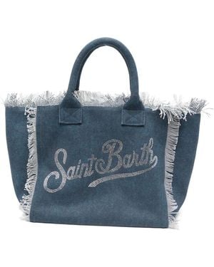 MC2 Saint Barth Crystal-Embellished Frayed Tote Bag - Blue