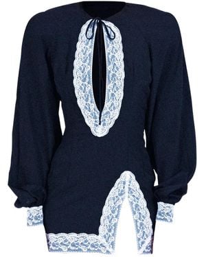 ROWEN ROSE Lace-Trim Keyhole-Detail Dress - Blue