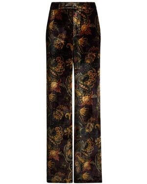 Etro Velvet Pants With Floral Paisley-Motif - Black