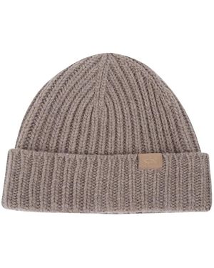 Paul & Shark Ribbed Beanie Hat - Brown