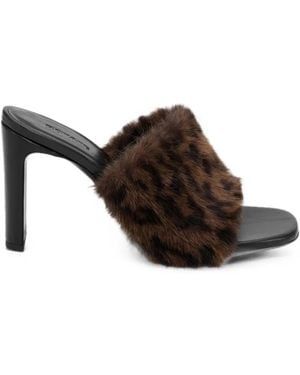 ROTATE BIRGER CHRISTENSEN Leather Mules Faux-Fur Leo - Brown