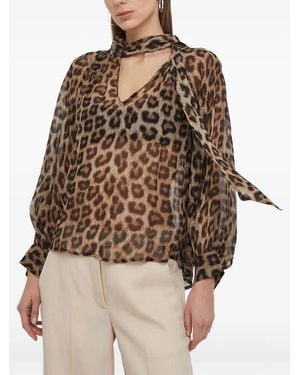 Ba&sh Leopard-Print Tie-Neck Blouse - Brown