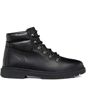 Geox Lace-Up Leather Boots - Black