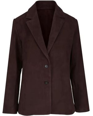 Vince Long-Sleeve Suede Jacket - Brown