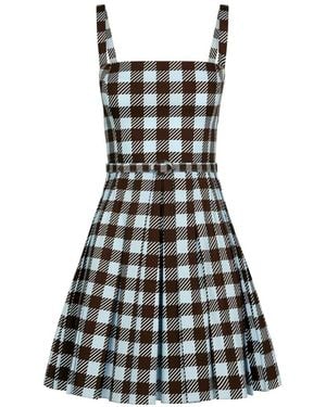 Oscar de la Renta Gingham Cotton Poplin Sleeveless Dress - White