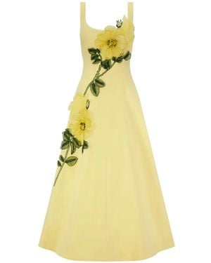 Lela Rose Midikleid Mit Pfingstrosen-Stickerei - Gelb