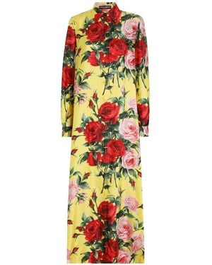 Dolce & Gabbana Floral Silk Shirt Dress - Yellow