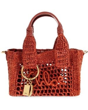 Chloé Summer Banana Medium Woven Logo-Patch Tote Bag - Red
