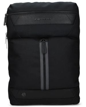 Piquadro Leather-Trimmed Panelled Backpack - Black
