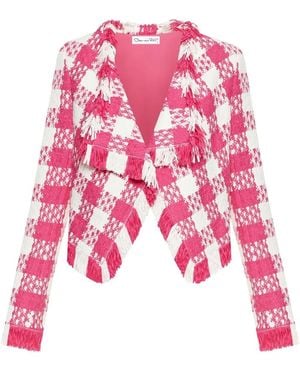 Oscar de la Renta Check-Print Woven Open-Front Jacket - Pink