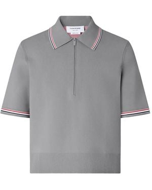 Thom Browne Browne 65 Intarsia Zip Polo - Grey
