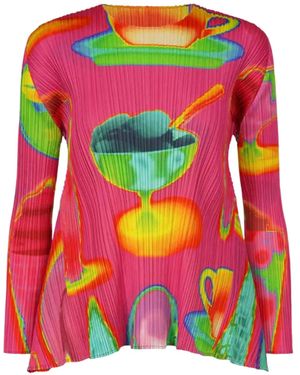 Pleats Please Issey Miyake Pleated Graphic Shirt - Pink