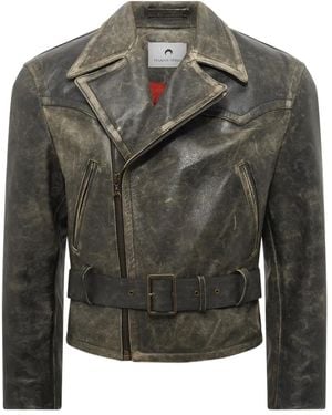 Marine Serre Moon Belted Leather Biker Jacket - Green